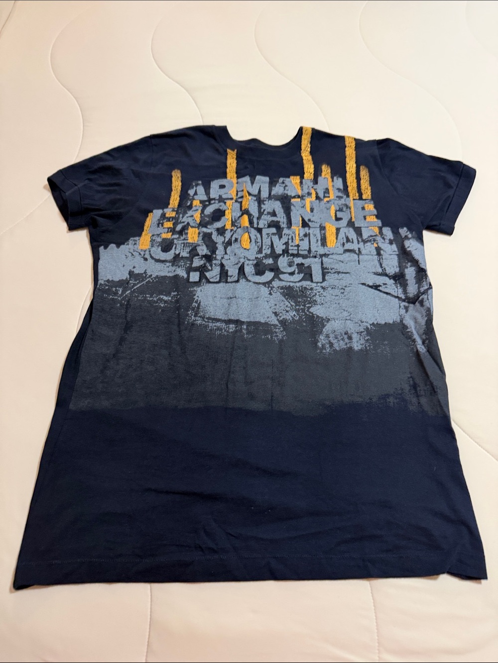 Armani Exchange Navy Tee with Blue and Yellow Graphic